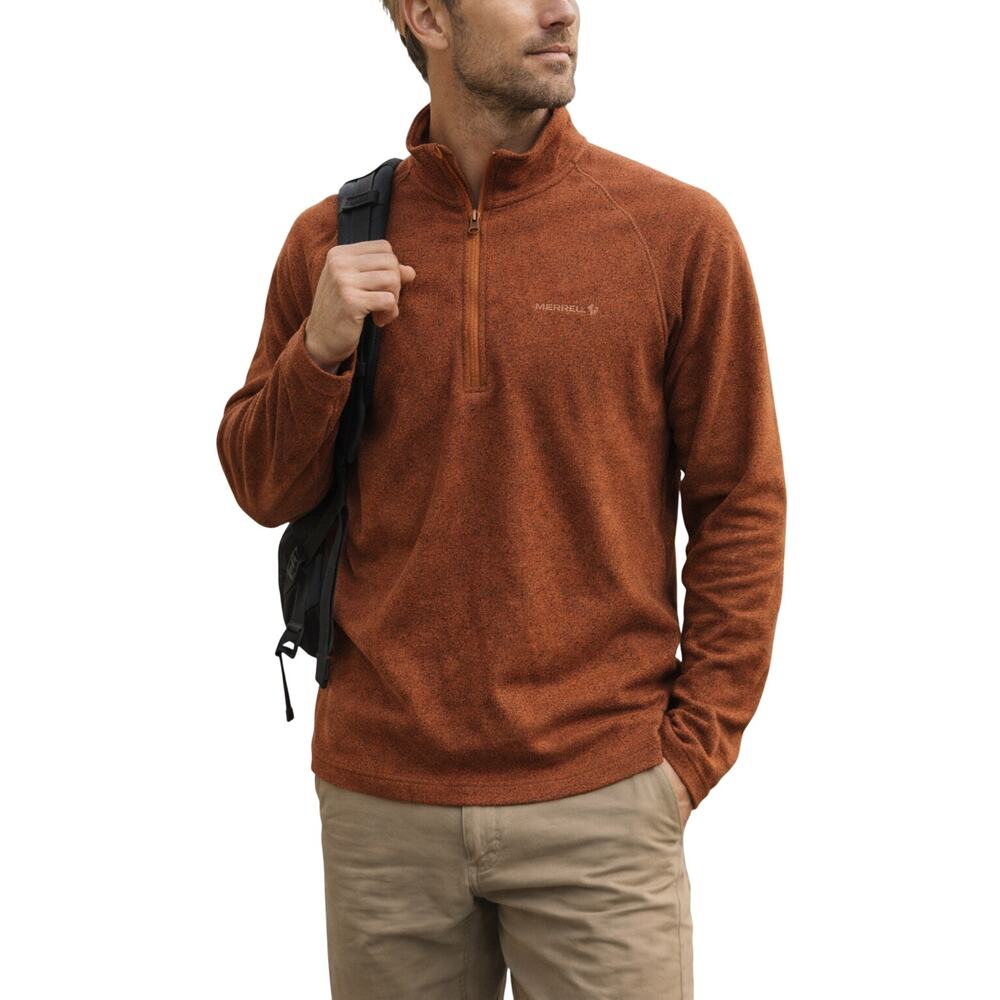 Merrell Men’s 1/4 Zip Fleece Pullover XL Rust Orange Outdoor Hiking Sweater